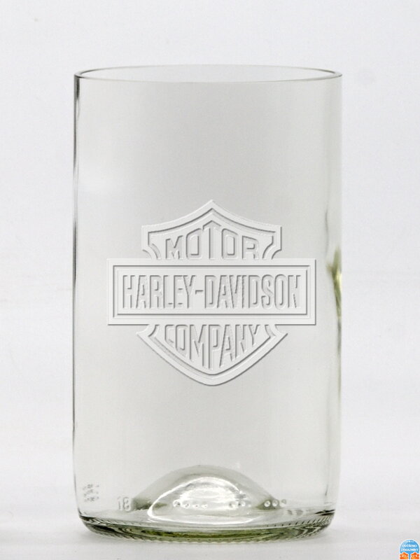 2ks Eko poháre (z fľaše od vína) stredná číra (13 cm, š 7,5 cm) Harley Davidson