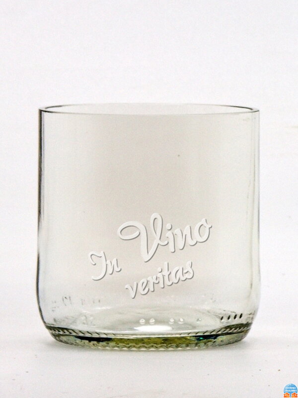2 St. Öko-Gläser (aus einer Bierflasche) klein klar (7 cm, 6,5 cm) In vino veritas