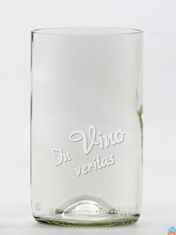 2ks Eko sklenice (z lahve od vína) střední čirá (13 cm, š 7,5 cm) In vino veritas
