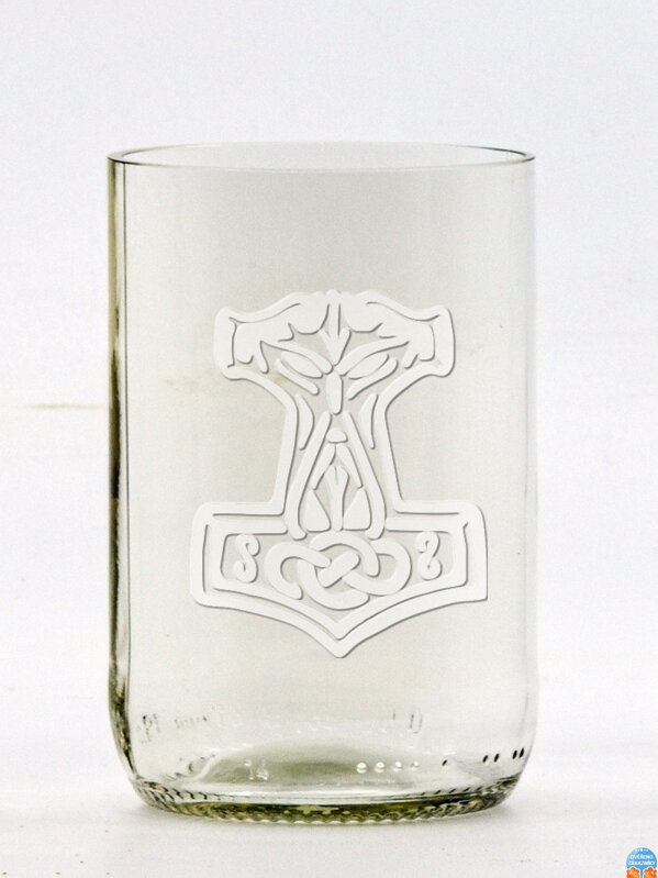 2ks Eko sklenice (z lahve od piva) střední čirá (10 cm, 6,5 cm) Thorovo kladivo