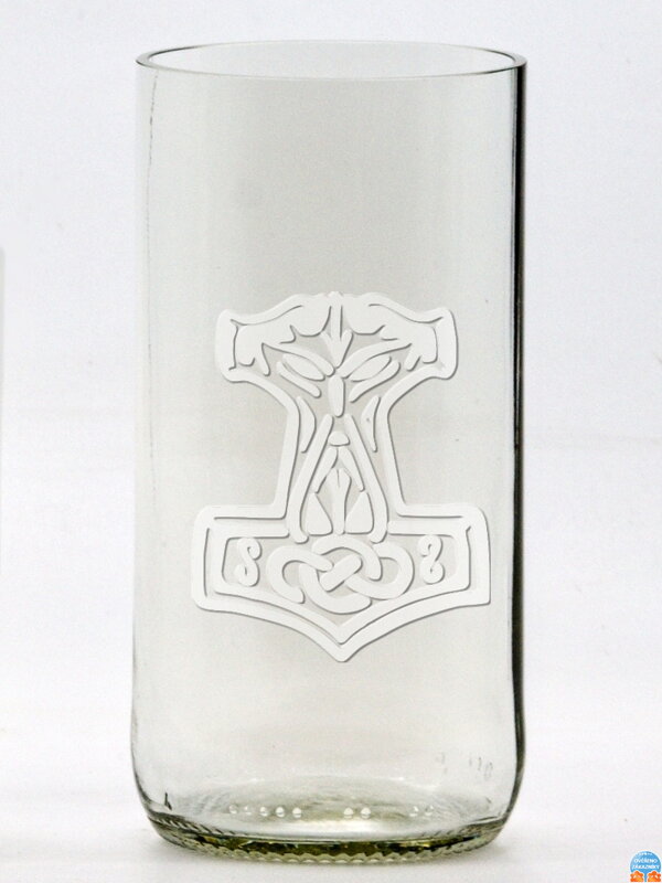 2ks Eko poháre (z fľaše od piva) veľká číra (13 cm, 6,5 cm) Thorovo kladivo