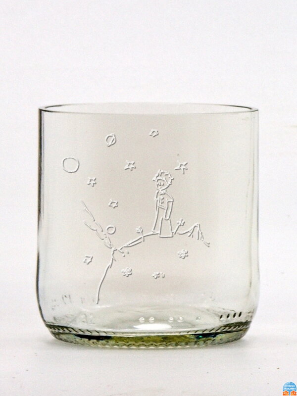 2ks Eko sklenice (z lahve od piva) malá čirá (7 cm, 6,5 cm) Malý princ na planetce