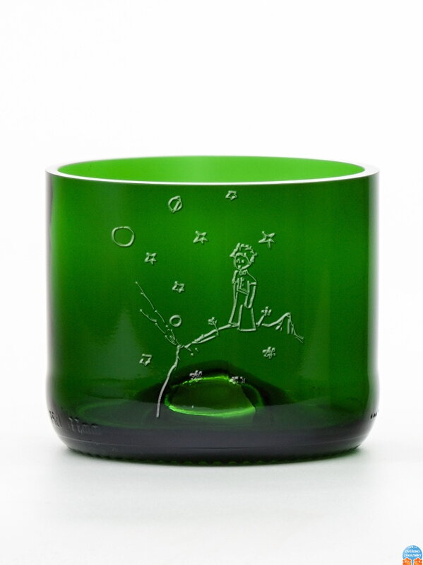 2ks Eko sklenice (z lahve od šampusu) malá zelená (7 cm, 7,5 cm) Malý princ na planetce