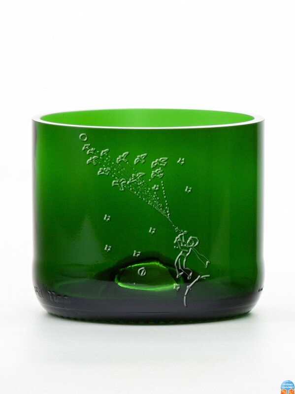 2ks Eko pohára (z fľaše od šampusu) malá zelená (7 cm, 7,5 cm) Malý princ - Leť!