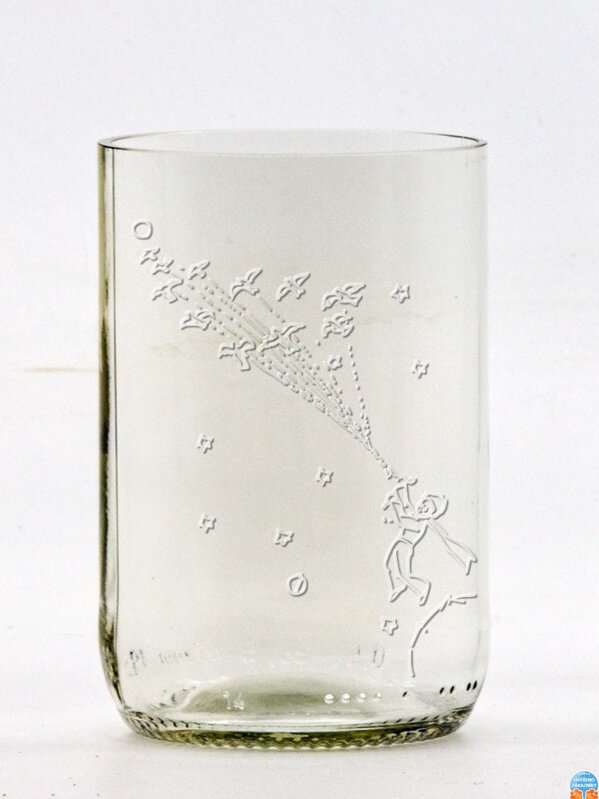 2ks Eko pohára (z fľaše od piva) stredná číra (10 cm, 6,5 cm) Malý princ - Leť!