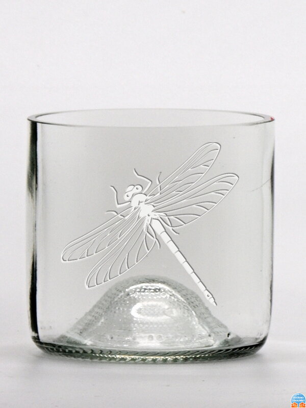 2 St. Öko-Gläser (aus einer Weinflasche) Mini klar (7 cm, 7,5 cm) Libelle