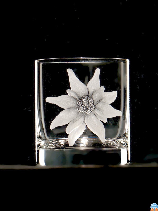 6x Whisky glas Barline 320 ml - Edelweiß Motiv - Hand graviertes Glas