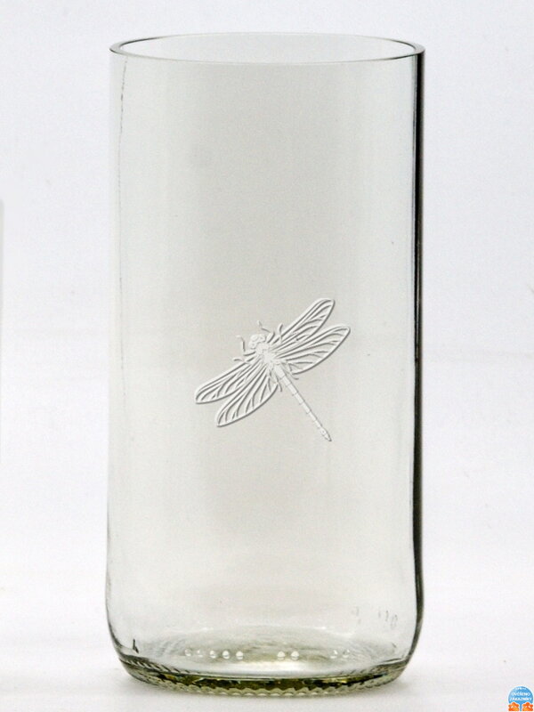 2 St. Öko-Gläser (aus einer Bierflasche) groß klar (13 cm, 6,5 cm) Libelle