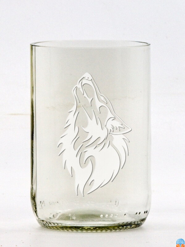 2ks Eko poháre (z fľaše od piva) stredná číra (10 cm, 6,5 cm) Motív Vlk
