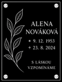 V 136. Černá náhrobní skleněná deska s obrázkem lístků a nápisem