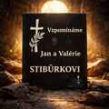 V16. Černá náhrobní skleněná deska s křížkem a nápisem