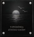 V 43. Černá náhrobní skleněná deska s obrázkem zapadajícího slunce na jezeře