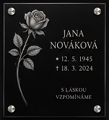 V 48. Černá náhrobní skleněná deska s obrázkem růžičky a nápisem