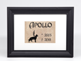 Pietní zvířecí pomníček - glazurovaná dlaždice v rámu 21 x 30 cm (pasparta 13 x 18 cm) silueta psa a nápis černý 