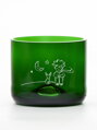 1 ks Eko sklenice ( z lahve od šampusu) malá zelená (7 cm, 7,5 cm)  s pískovaným motivem, který můžete vybrat z galerie motivů pod výrobkem ( slon, vlci, malý princ, spirála atd ) balená dárkově v celofánovém sáčku