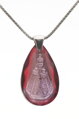 Skleněný broušený přívěšek ve tvaru kruh s rytým motivem Pražské jezulátko, barva Crystal AB, stříbrná šlupna a stříbrný řetízek