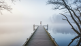Obraz na akrylátovém skle - Molo na jezeře v mlze
