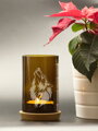 Motiv vlk - Upcyklovaný svícen z lahve na svíčku hnědý 13 cm - korkový podstavec a čajová svíčka, baleno v celofánovém sáčku