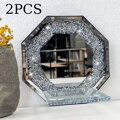 Křišťálový Svícen na Zeď s Kamínky, 2ks Sada, Osmihranný Stříbrný Zrcadlový Svícnový Stojan