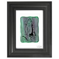 Modlící ruce - zelené vitrážové sklo v černém rámu 13 x 18 cm ( pasparta 10 x 15 cm )