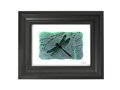Vážka - zelené vitrážové sklo v černém rámu 13 x 18 cm ( pasparta 10 x 15 cm )