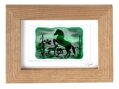 Pferde - grüne Glasmalerei in braunem Rahmen 13 x 18 cm (Passepartout 10 x 15 cm)
