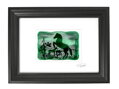 Koně - zelené vitrážové sklo v černém rámu 21 x 30 cm ( pasparta 13 x 18 cm )