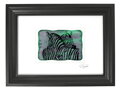 Zebra - zelené vitrážové sklo v čiernom ráme 21 x 30 cm ( pasparta 13 x 18 cm )