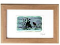 Volavka  - zelené vitrážové sklo v hnědém rámu 21 x 30 cm ( pasparta 13 x 18 cm )