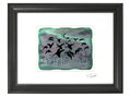 Husy - zelené vitrážové sklo v černém rámu 30 x 40 cm ( pasparta 21 x 30 cm )