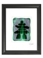 Inuksuk - zelené vitrážové sklo v černém rámu 30 x 40 cm ( pasparta 21 x 30 cm )