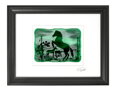 Koně - zelené vitrážové sklo v černém rámu 30 x 40 cm ( pasparta 21 x 30 cm )