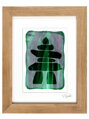 Inuksuk - grünes Buntglas in braunem Rahmen 30 x 40 cm (Passepartout 21 x 30 cm)