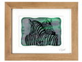 Zebra - grüne Glasmalerei in braunem Rahmen 30 x 40 cm (Passepartout 21 x 30 cm)