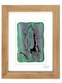 Modlící ruce - zelené vitrážové sklo v hnědém rámu 30 x 40 cm ( pasparta 21 x 30 cm )