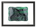 Zebra - zelené vitrážové sklo v černém rámu 50 x 70 cm ( pasparta 40 x 50 cm )