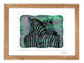 Zebra - grüne Glasmalerei in braunem Rahmen 50 x 70 cm (Passepartout 40 x 50 cm)