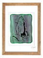 Modliace ruky - zelené vitrážové sklo v hnedom ráme 50 x 70 cm ( pasparta 40 x 50 cm )