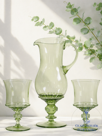 HISTORISCHES GLAS - Waldglas - Karaffe mit 6x Gläser - 1x 1127/800 ml a 6x 14025/250 ml