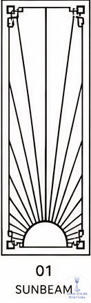 Dekorativní pískovaná tabule skla do okna, skříní nebo dveří ( Art deco 1 - Sunbeam )