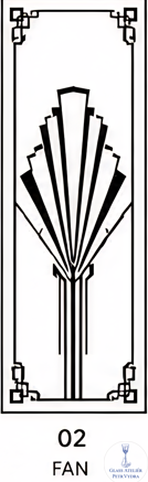 Dekorativní pískovaná tabule skla do okna, skříní nebo dveří ( Art deco 2 - Fan )
