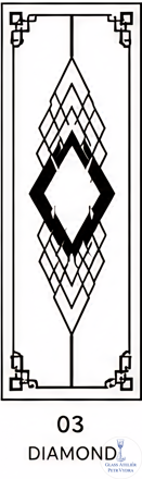 Dekorativní pískovaná tabule skla do okna, skříní nebo dveří ( Art deco 3 - Diamond )