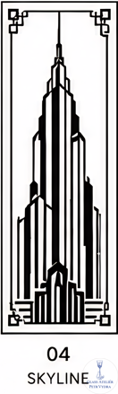 Dekorativní pískovaná tabule skla do okna, skříní nebo dveří ( Art deco 4 - Skyline )
