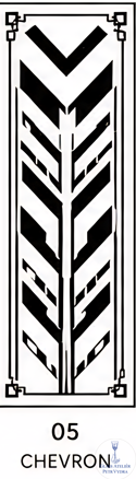 Dekorativní pískovaná tabule skla do okna, skříní nebo dveří ( Art deco 5 - Chevron )