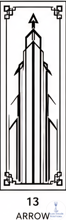 Dekorativní pískovaná tabule skla do okna, skříní nebo dveří ( Art deco 13 - Arrow )