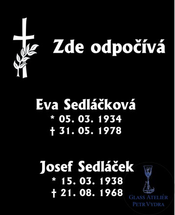 V2. Černá náhrobní skleněná deska s nápisem a křížem 