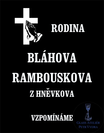 V17. Černá náhrobní skleněná deska s křížem, dlaněmi a nápisem V17. Černá náhrobní skleněná deska s křížem, dlaněmi a nápisem