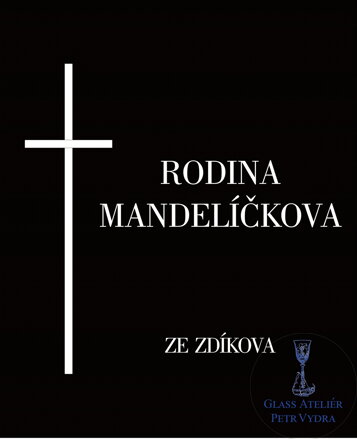 V26. Černá náhrobní skleněná deska s jemným křížkem a nápisem V26. Černá náhrobní skleněná deska s jemným křížkem a nápisem