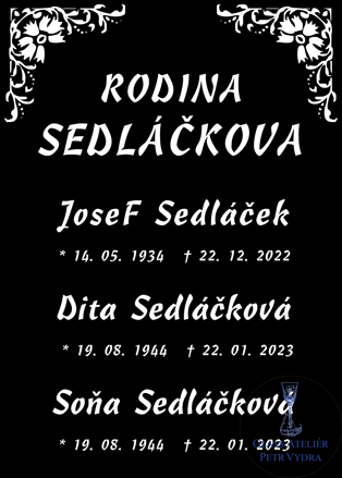 V33. Černá náhrobní skleněná deska s pkrajem a nápisy