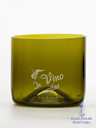 2 St. Öko-Gläser (aus einer Weinflasche) Mini-Olive (7 cm, 7,5 cm) Moldawischer Storch - In vino veritas